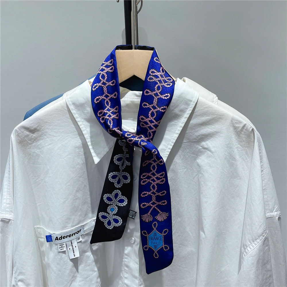 Knot Print Summer Scarf 2024 Luxury Brand Design Women Skinny Bag Scarves Hair Band Neck Silk Scarf For Ladies Foulard Headband