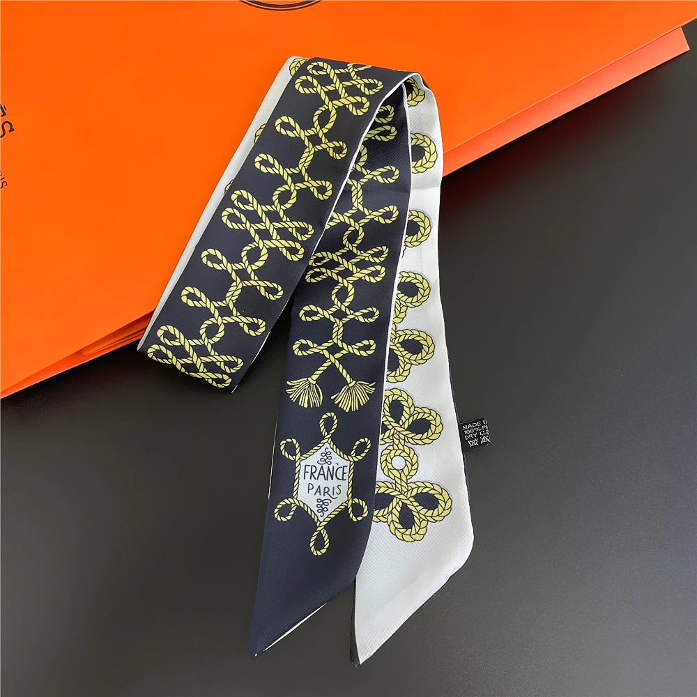 Knot Print Summer Scarf 2024 Luxury Brand Design Women Skinny Bag Scarves Hair Band Neck Silk Scarf For Ladies Foulard Headband