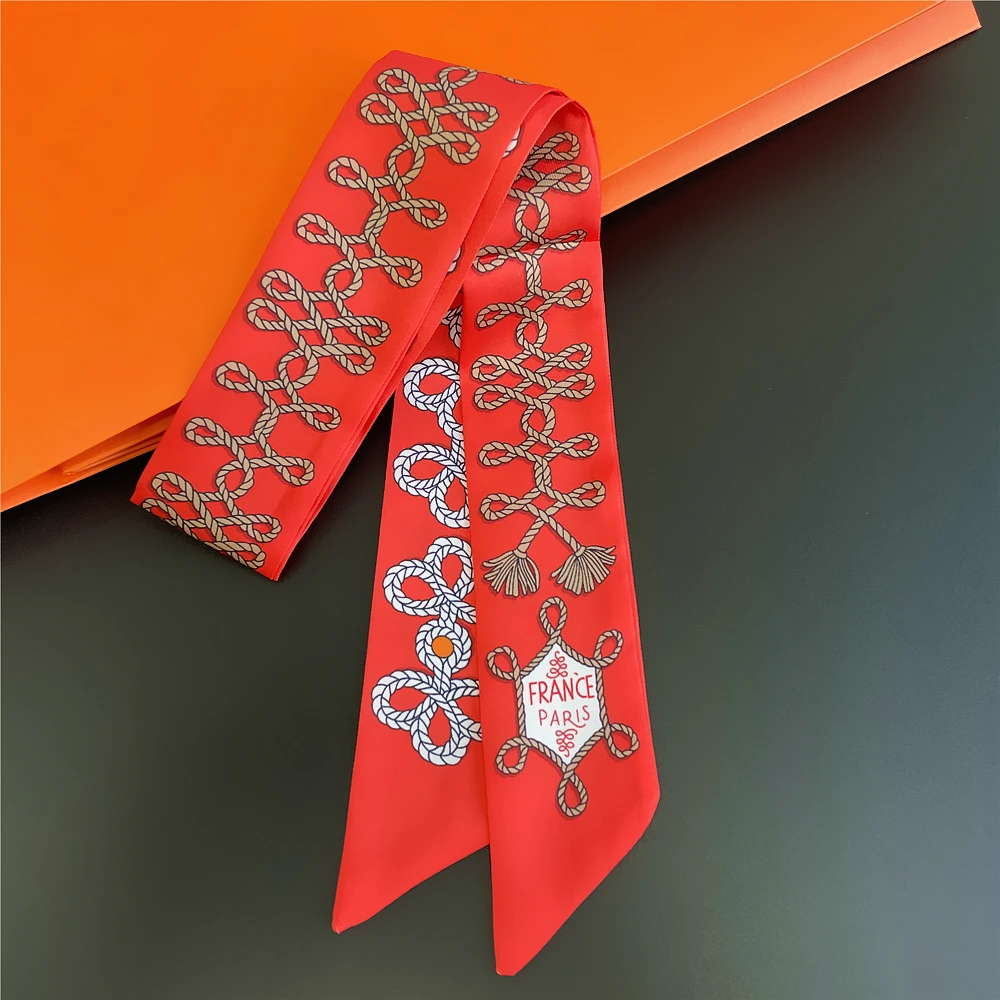 Knot Print Summer Scarf 2024 Luxury Brand Design Women Skinny Bag Scarves Hair Band Neck Silk Scarf For Ladies Foulard Headband