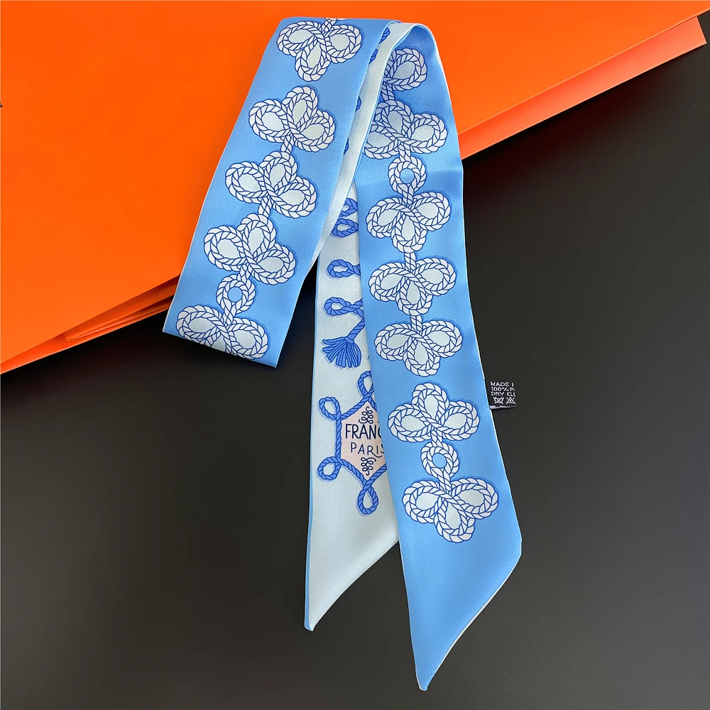 Knot Print Summer Scarf 2024 Luxury Brand Design Women Skinny Bag Scarves Hair Band Neck Silk Scarf For Ladies Foulard Headband