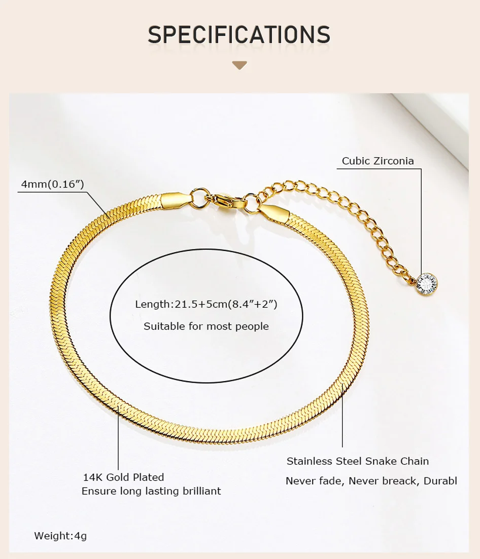 Snake Chain Anklet for Women Girls Adjustable Summer Beach Chain Anklet Bracelet Mother's Day Gifts Stainless Steel Not Allergic