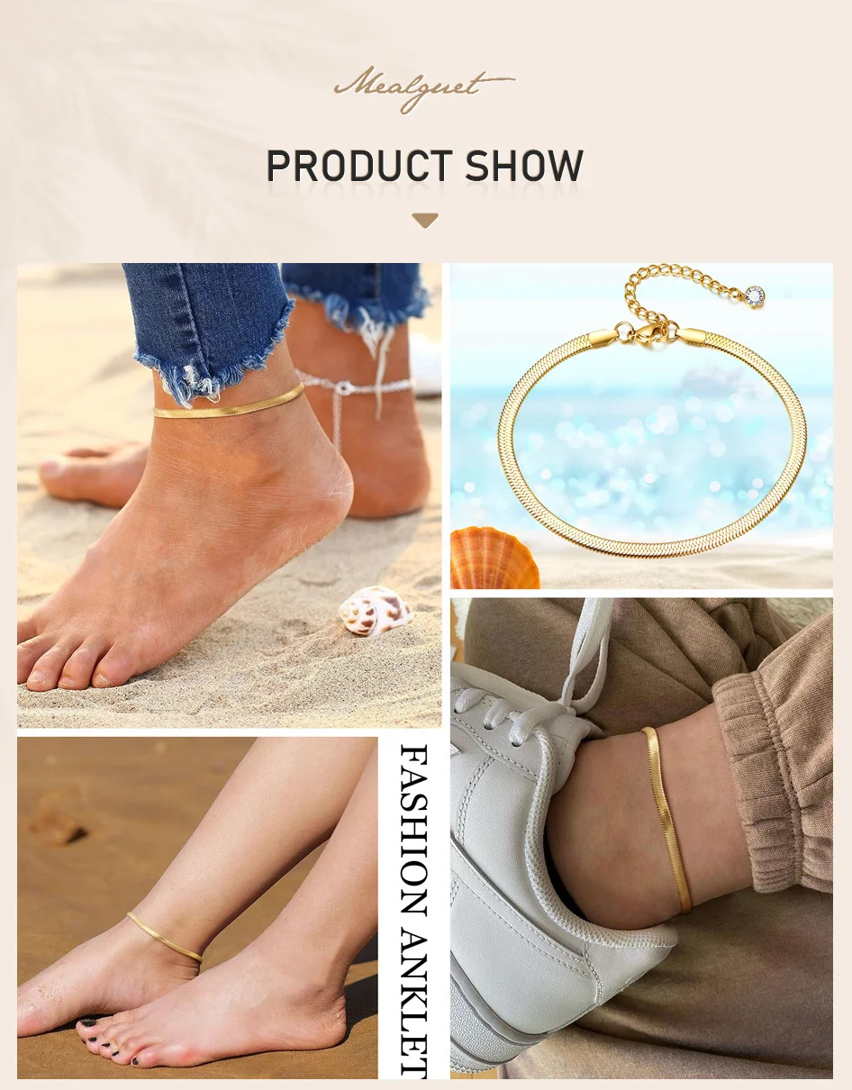 Snake Chain Anklet for Women Girls Adjustable Summer Beach Chain Anklet Bracelet Mother's Day Gifts Stainless Steel Not Allergic