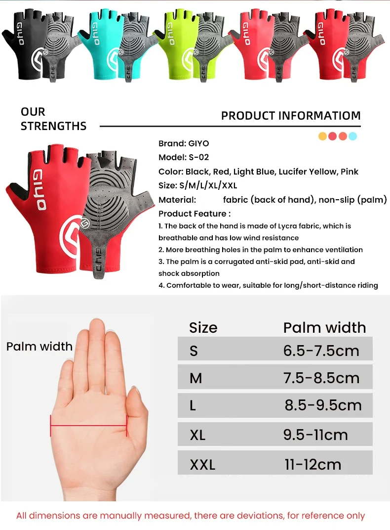 Giyo Half-finger Gloves Anti-slip Bicycle Mitten Fabric Men's Cycling Fingerless Gloves MTB Road Bike Summer Short Gloves