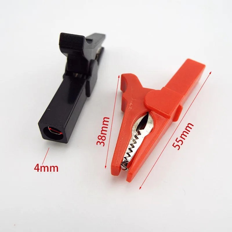 55mm Crocodile Clamp Probe Alligator Clip Alligator DIY Clips Test Probe Black Red Color Socket Cable Insulated Electric Clips