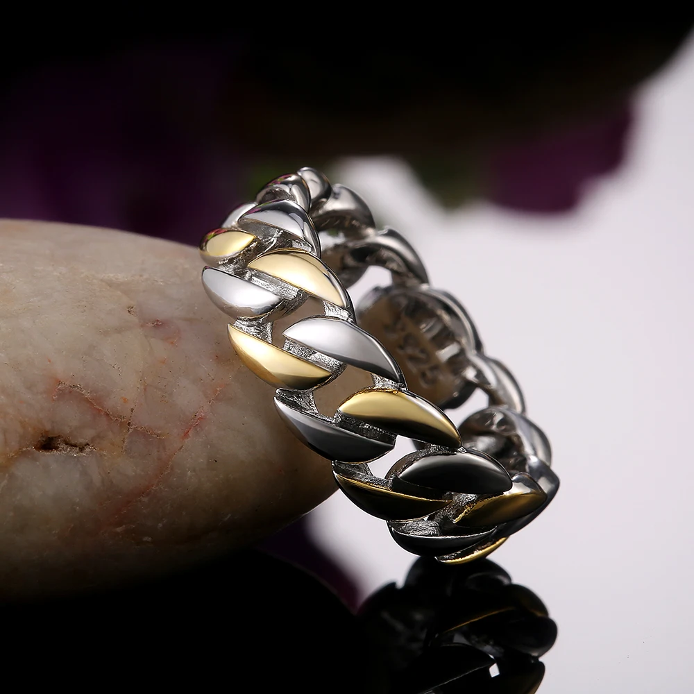 Huitan Metallic Chain Rings Men and Women Simple Design Hip Hop Party Cool Accessories Versatile Punk Style Jewelry Couple Rings