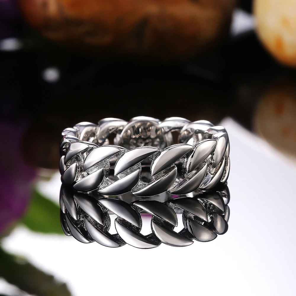 Huitan Metallic Chain Rings Men and Women Simple Design Hip Hop Party Cool Accessories Versatile Punk Style Jewelry Couple Rings