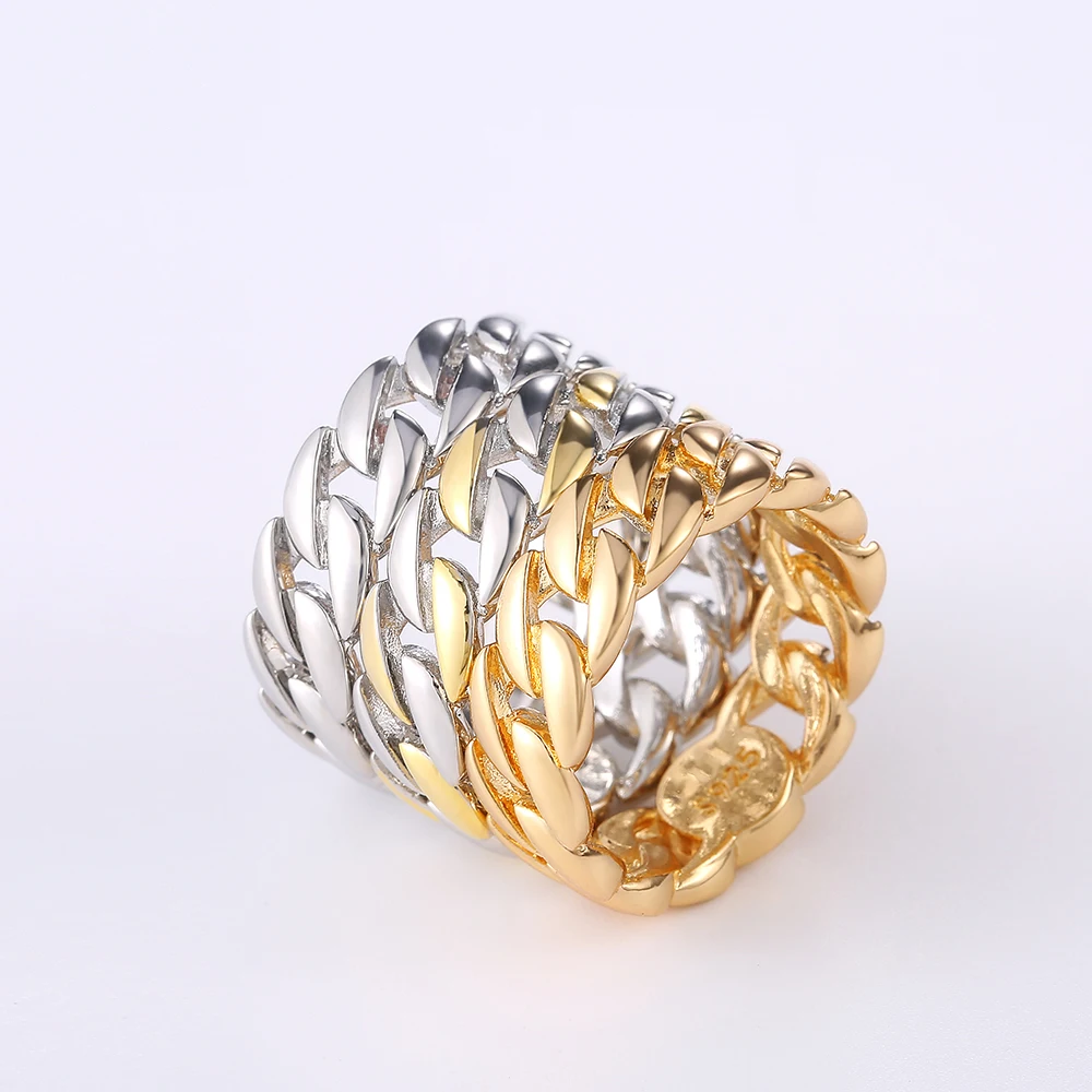 Huitan Metallic Chain Rings Men and Women Simple Design Hip Hop Party Cool Accessories Versatile Punk Style Jewelry Couple Rings