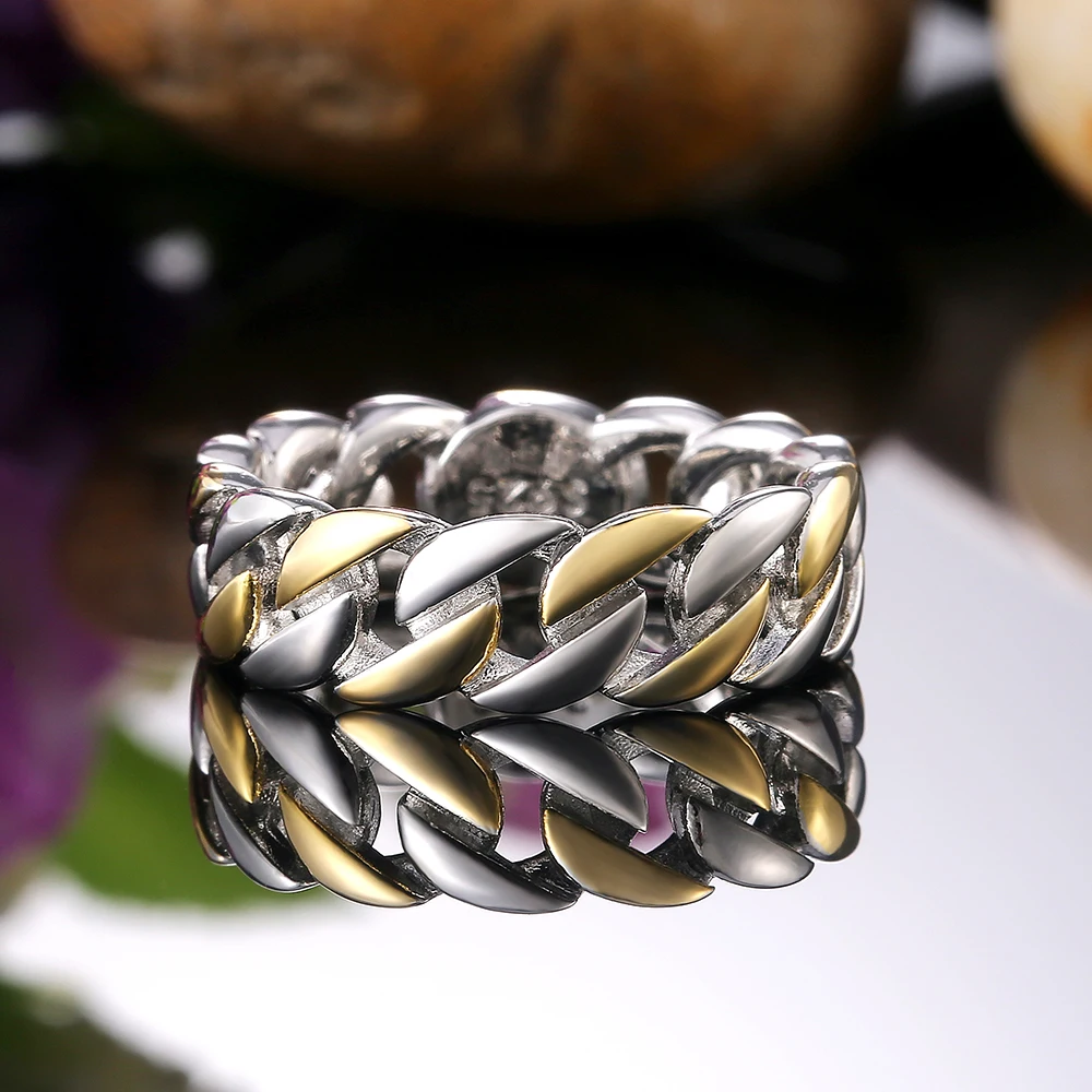 Huitan Metallic Chain Rings Men and Women Simple Design Hip Hop Party Cool Accessories Versatile Punk Style Jewelry Couple Rings