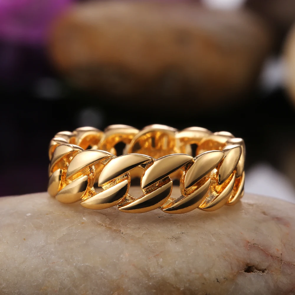 Huitan Metallic Chain Rings Men and Women Simple Design Hip Hop Party Cool Accessories Versatile Punk Style Jewelry Couple Rings