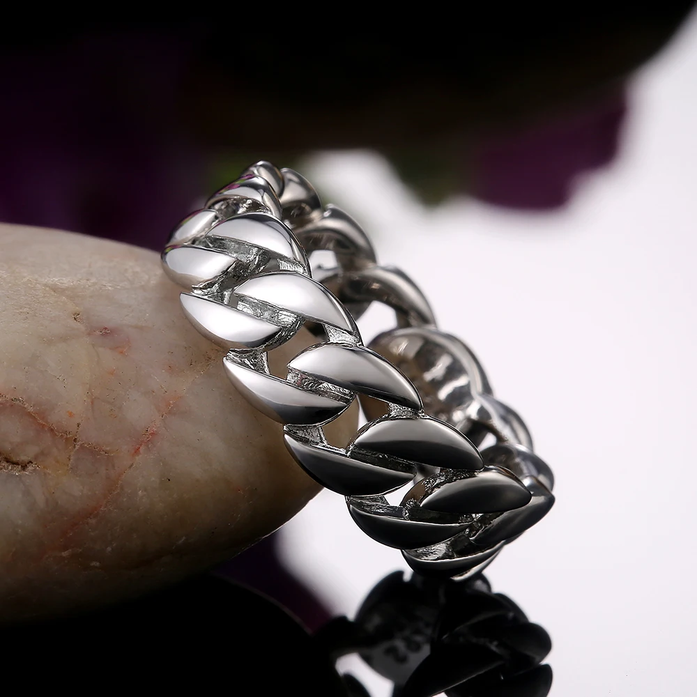 Huitan Metallic Chain Rings Men and Women Simple Design Hip Hop Party Cool Accessories Versatile Punk Style Jewelry Couple Rings