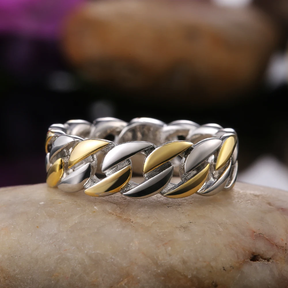 Huitan Metallic Chain Rings Men and Women Simple Design Hip Hop Party Cool Accessories Versatile Punk Style Jewelry Couple Rings