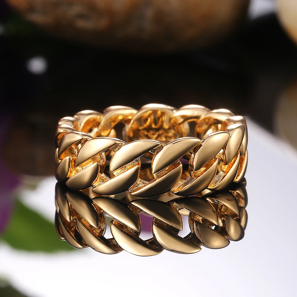 Huitan Metallic Chain Rings Men and Women Simple Design Hip Hop Party Cool Accessories Versatile Punk Style Jewelry Couple Rings