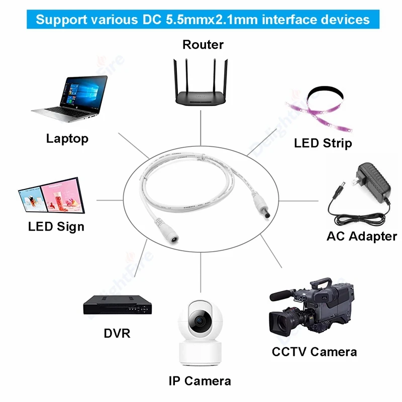 DC Extension Cords 0.5/1/2/3/5/10m 5.5mm 2.1mm 5V 12V 3A 5A Female Male Jack Power Cable for LED Strip Power Adapter CCTV Camera