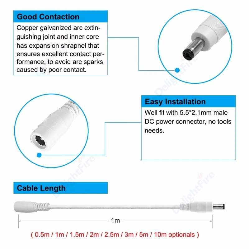 DC Extension Cords 0.5/1/2/3/5/10m 5.5mm 2.1mm 5V 12V 3A 5A Female Male Jack Power Cable for LED Strip Power Adapter CCTV Camera