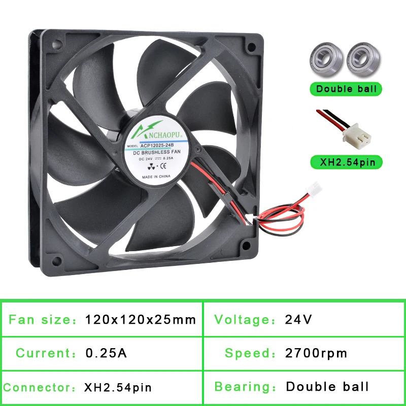 ACP12025 12cm 120mm Fan 120x120x25mm DC5V 12V 24V 2Pin Cooling Fan Suitable for Chassis Power Inverter