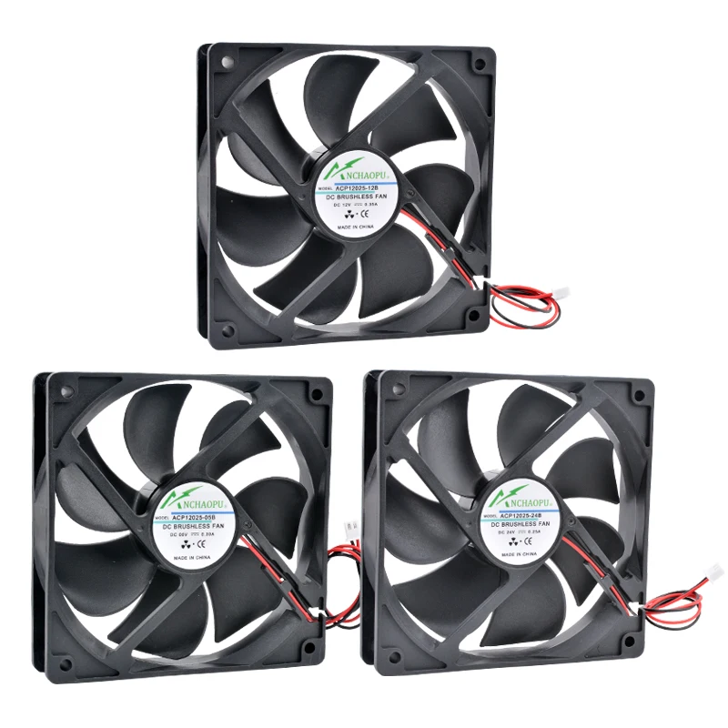 ACP12025 12cm 120mm Fan 120x120x25mm DC5V 12V 24V 2Pin Cooling Fan Suitable for Chassis Power Inverter