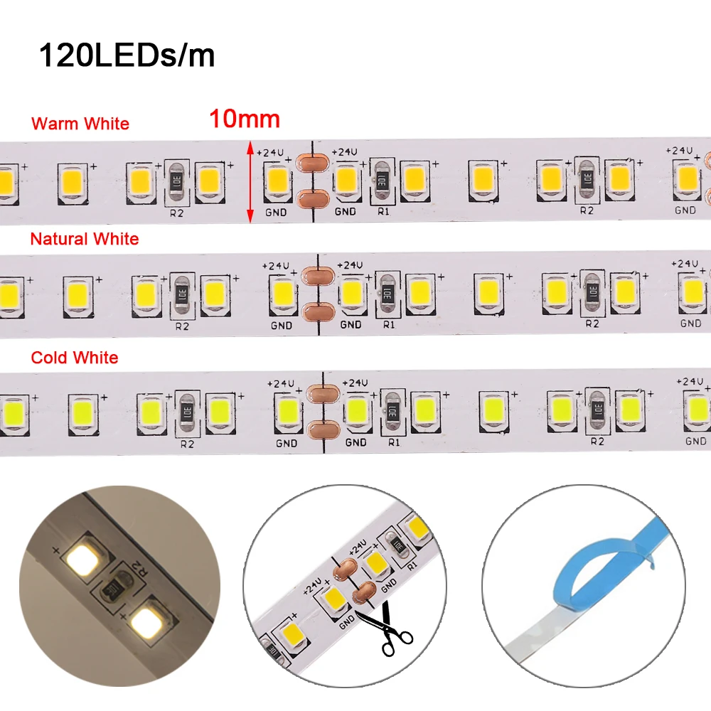 12V 24V 2835 LED Strip 5m 10m 15m 20m Tape Light Ribbon 60/120/240/480 LED Natural White / Warm White / Cold White Home Decor
