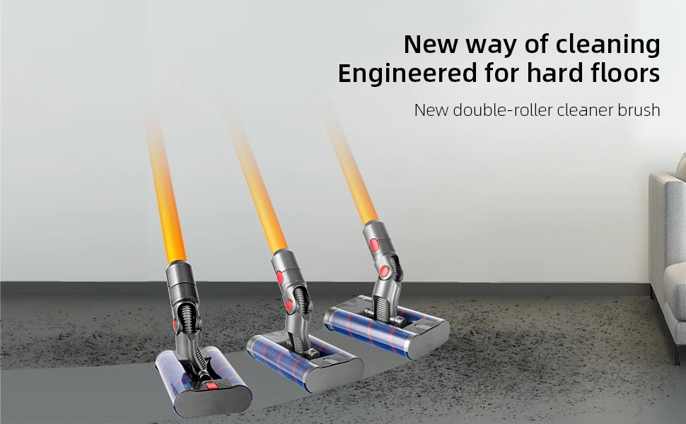 For Dyson V7 V8 V10 V11 V15 Vacuum Cleaner Parts Rotatable Double Soft Roller Brush Head Led Light Engineered for Hard Floors
