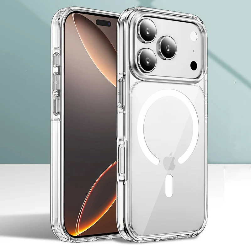 Luxury Clear Shockproof for Magsafe Magnetic Case For iPhone 17 Air 17Pro 17 Pro Max Wireless Charging Shockproof Hard PC Cover