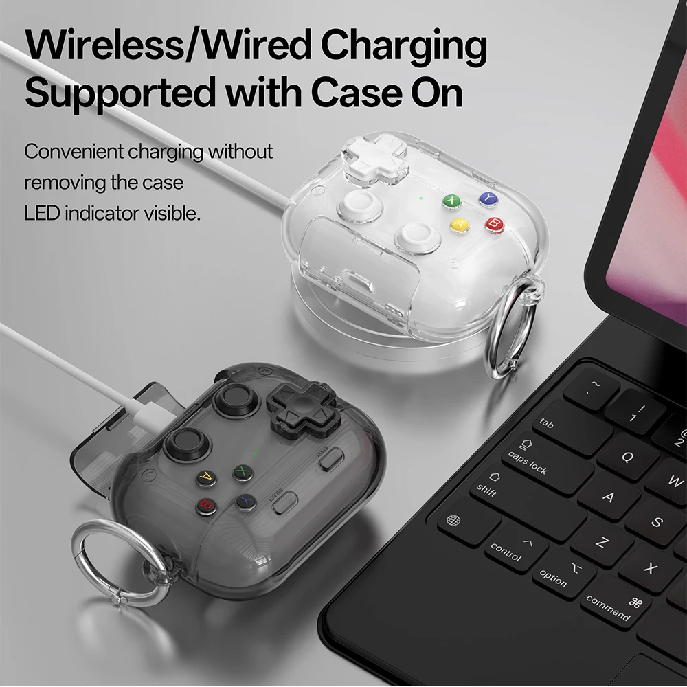 Hard Shell Game Console Design for AirPods Pro 3 2 1 4 5 Case Cover with Secure Lock Clip Protective Cover Headphone Accessories