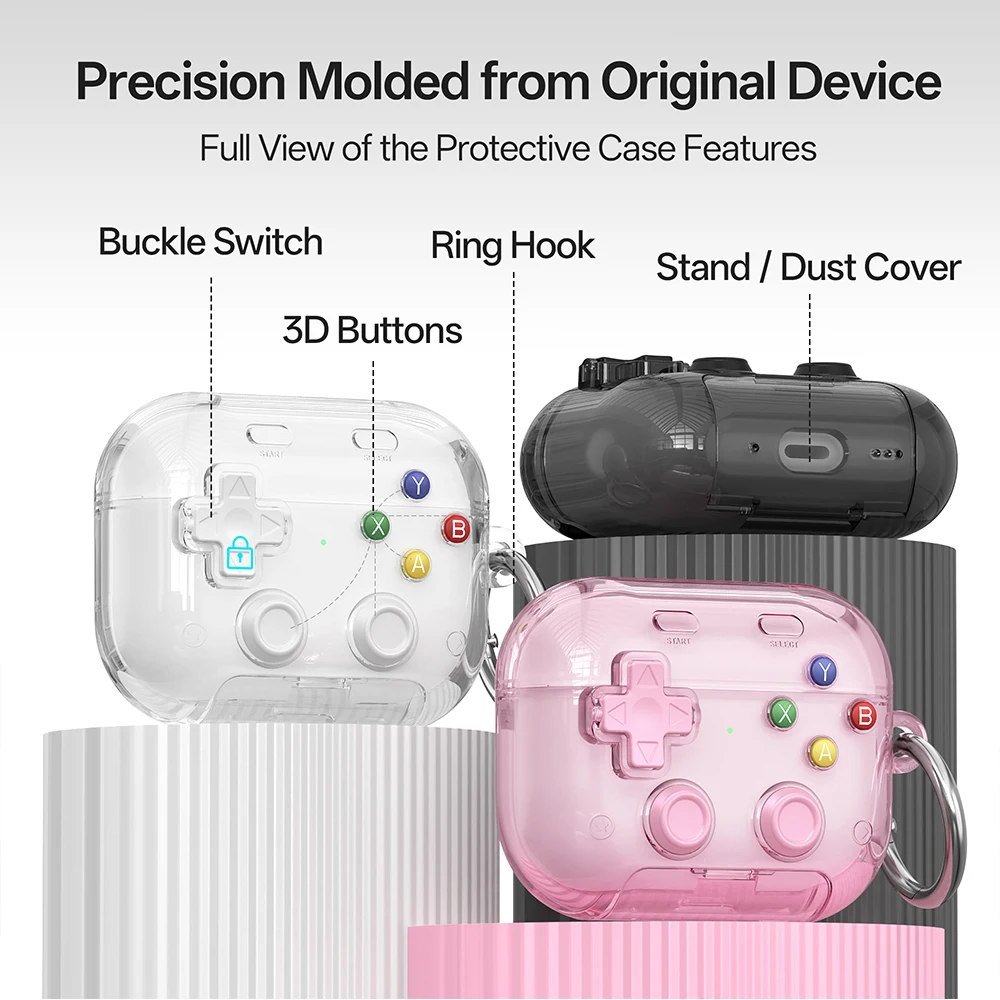 Hard Shell Game Console Design for AirPods Pro 3 2 1 4 5 Case Cover with Secure Lock Clip Protective Cover Headphone Accessories