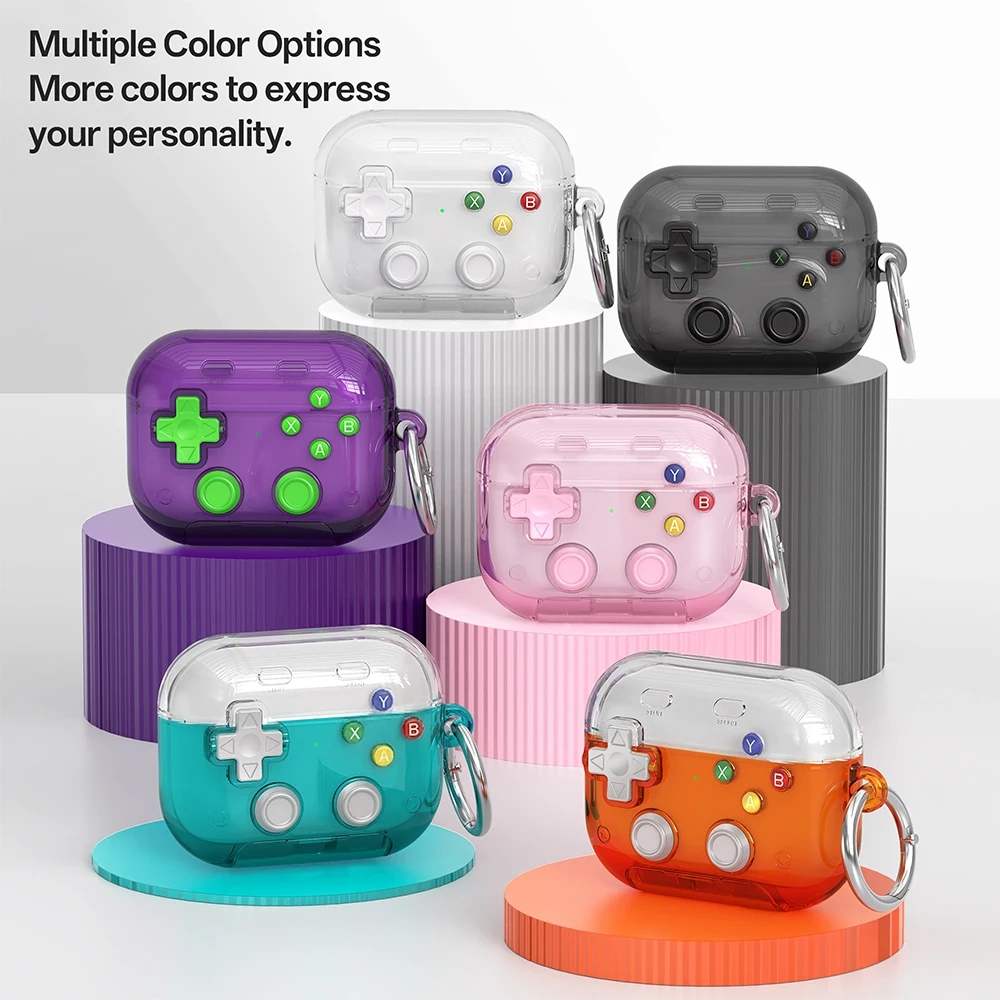 Hard Shell Game Console Design for AirPods Pro 3 2 1 4 5 Case Cover with Secure Lock Clip Protective Cover Headphone Accessories
