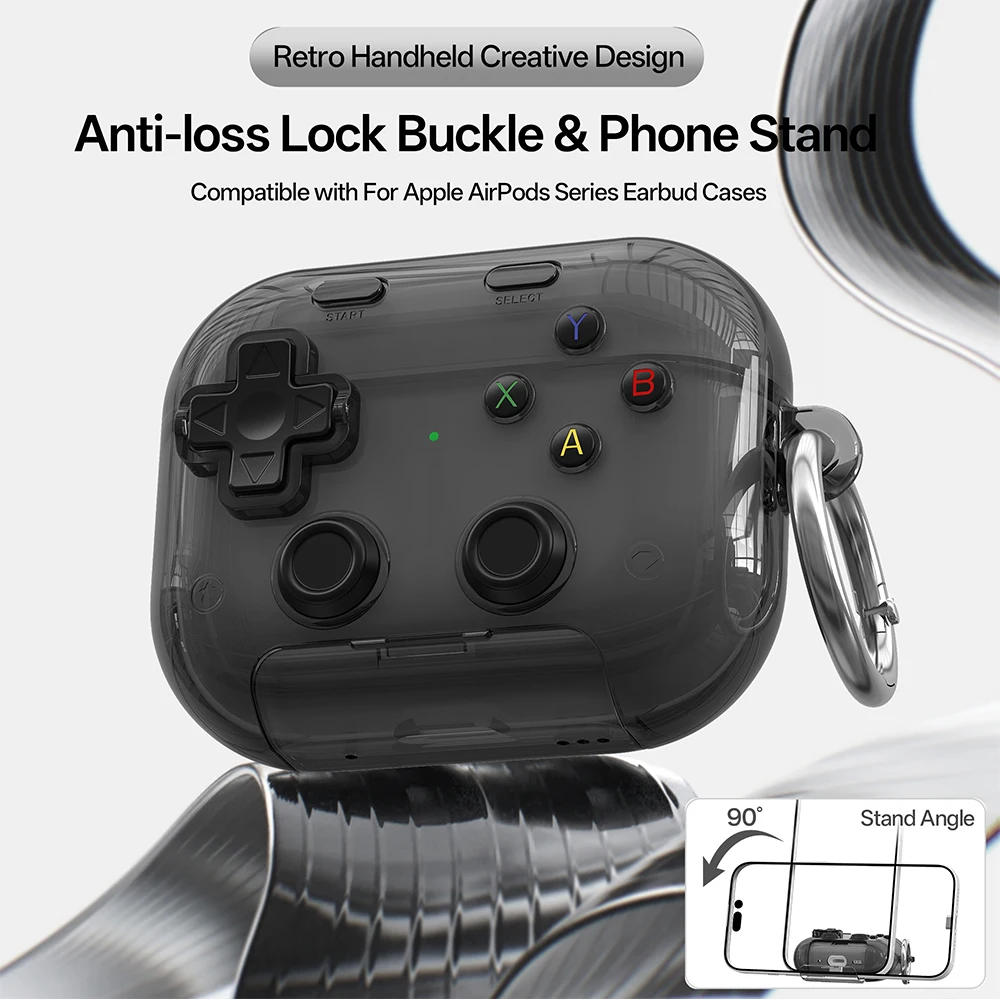 Hard Shell Game Console Design for AirPods Pro 3 2 1 4 5 Case Cover with Secure Lock Clip Protective Cover Headphone Accessories