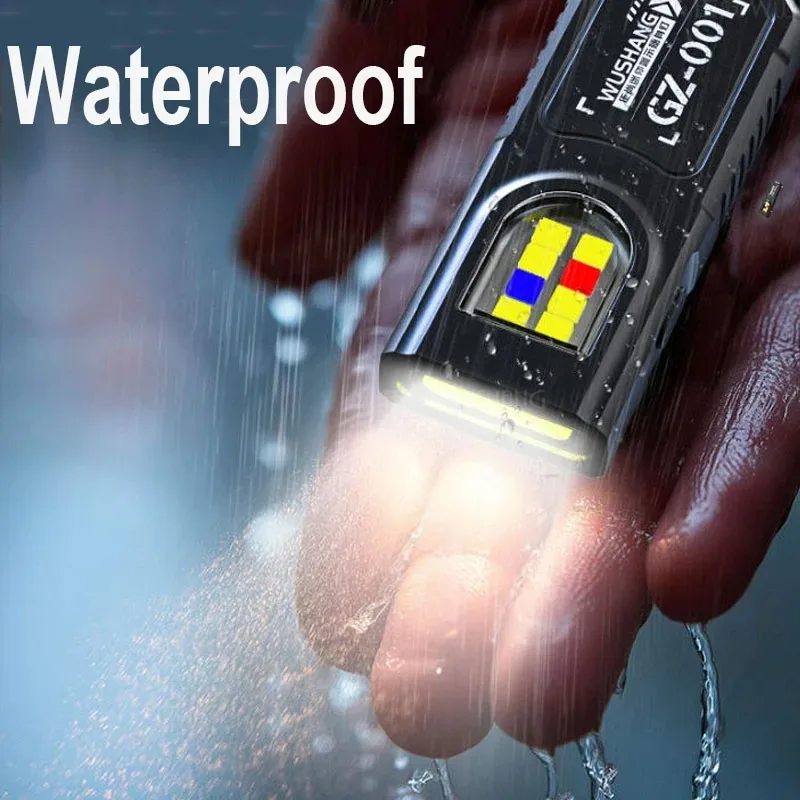 Powerful Mini COB LED Keychain Flashlight USB C Rechargeable Hanging Work Light Waterproof Keyring Camping Walking Pocket Lamp