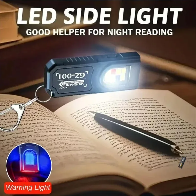 Powerful Mini COB LED Keychain Flashlight USB C Rechargeable Hanging Work Light Waterproof Keyring Camping Walking Pocket Lamp