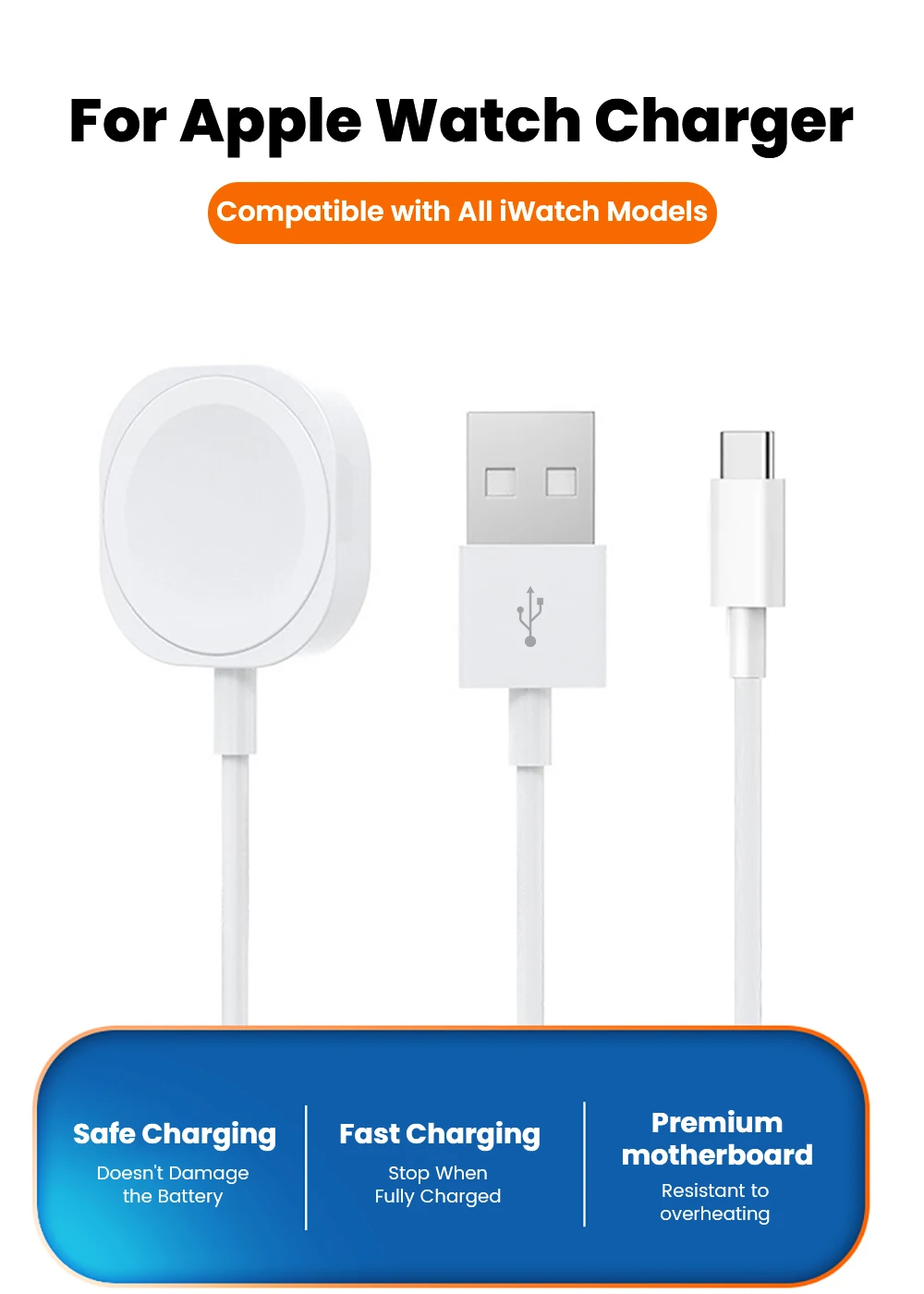 Magnetic Wireless Watch Charger Cable For ios Watch 11 10 9 8 7 6 5 4 3 2 Series SE Ultra 1/2 USB Type C Charging iWatch Charger