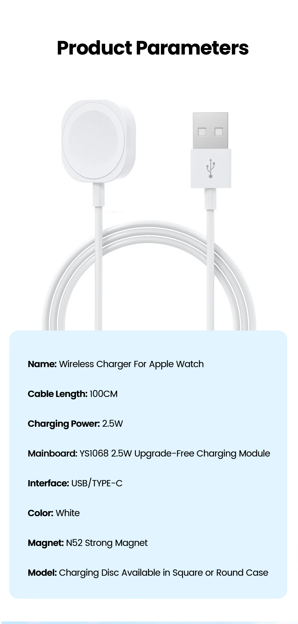 Magnetic Wireless Watch Charger Cable For ios Watch 11 10 9 8 7 6 5 4 3 2 Series SE Ultra 1/2 USB Type C Charging iWatch Charger