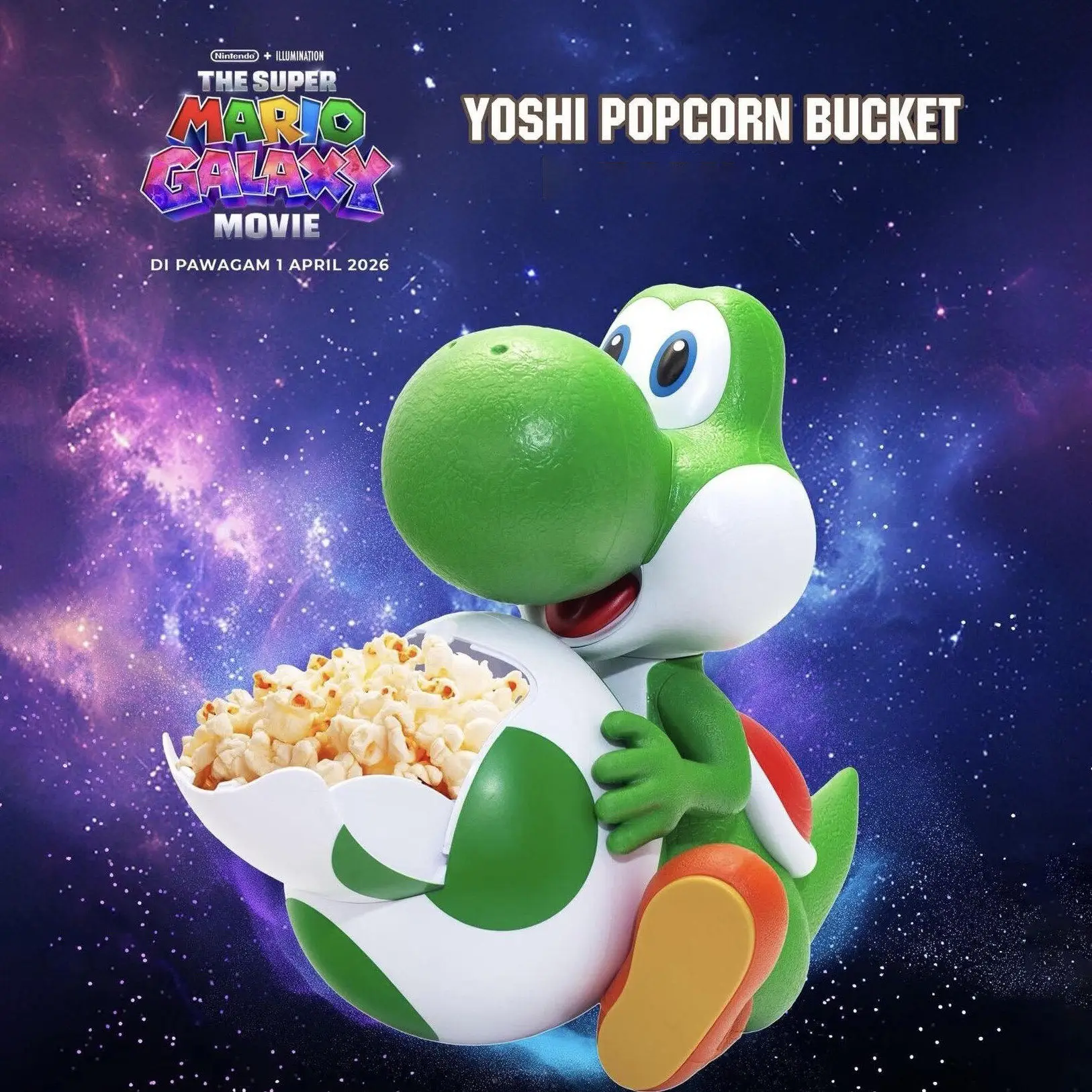 Official Universal Super Mario Galaxy Movie Yoshi Popcorn Bucket Egg Hugging Collectible Snack Storage Drink Cup For Mario Fans