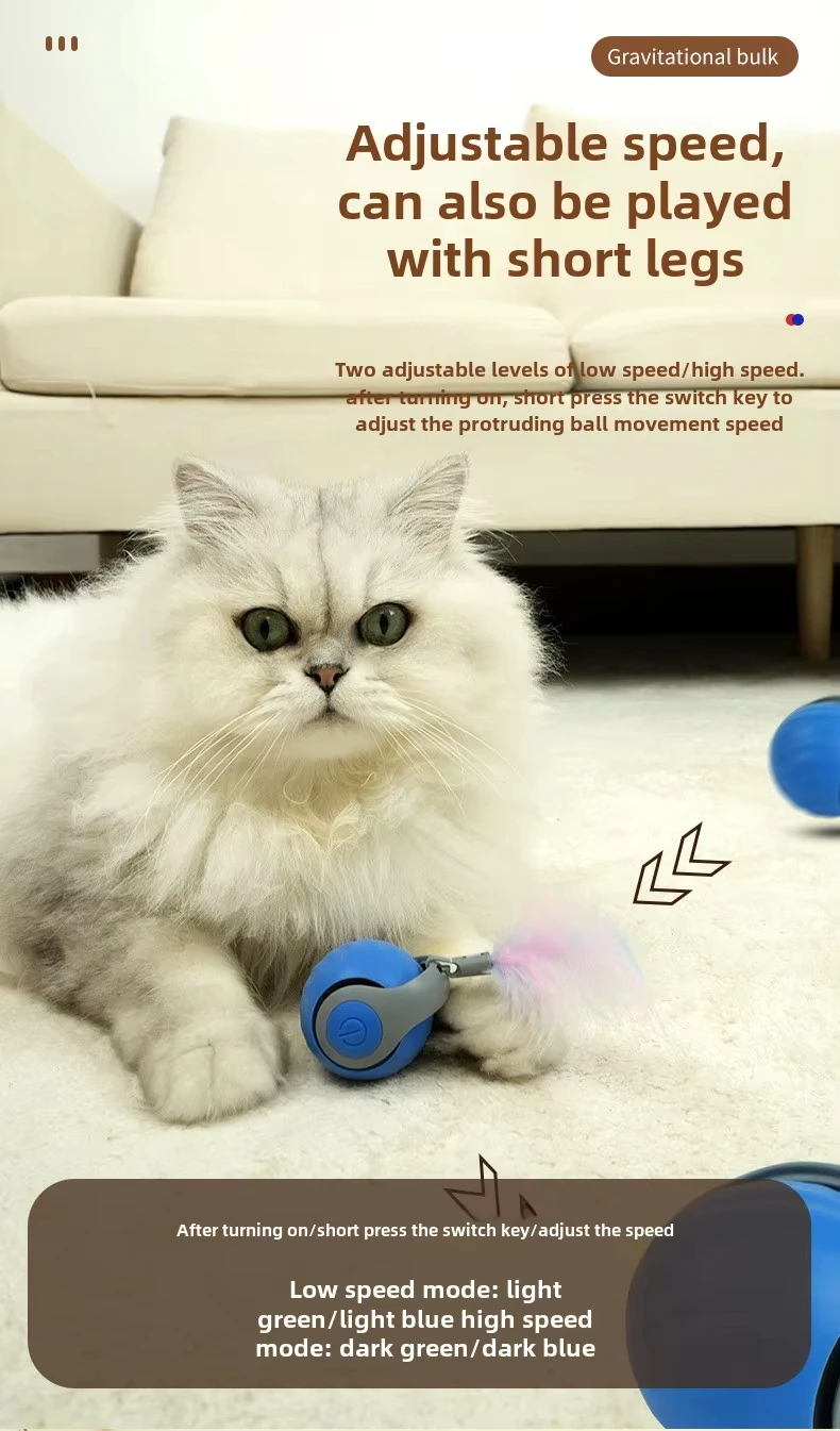 New Speedy Tail 2.0 Cat Toy Speedy Tail Cat Toy Interactive Cat Ball Toy Smart Cat Toys Ball Two Speed Adjustment with Tail