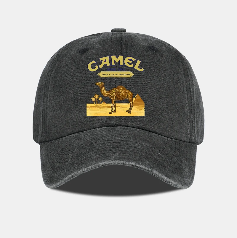 Vintage “Camel” Desert Scene Print Washed Baseball Cap - Adjustable Unisex Vintage Cap for Outdoor Hiking and Mountaineering