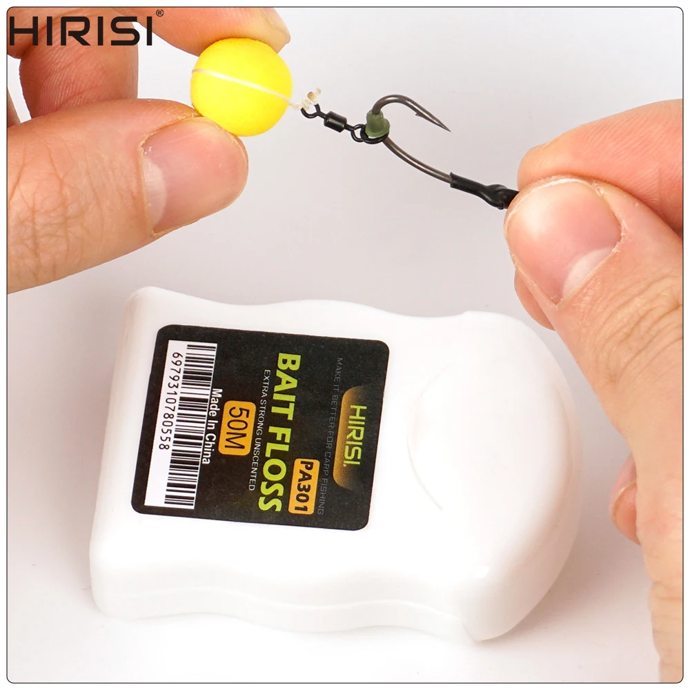 Hirisi 1Pcs 50m Carp Fishing Bait Floss Grips Boilies Holder for Chod Hair Ronnie Rig Method Feeder Terminal Tackle Accessories