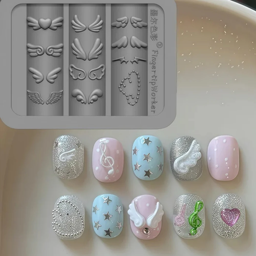 Cute Wings Nail Art Silicone Mold 3D Angel Wings Design Molds Reusable Clear Manicure Template DIY Charms Gel Wings Wedding