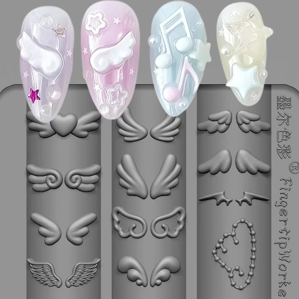 Cute Wings Nail Art Silicone Mold 3D Angel Wings Design Molds Reusable Clear Manicure Template DIY Charms Gel Wings Wedding