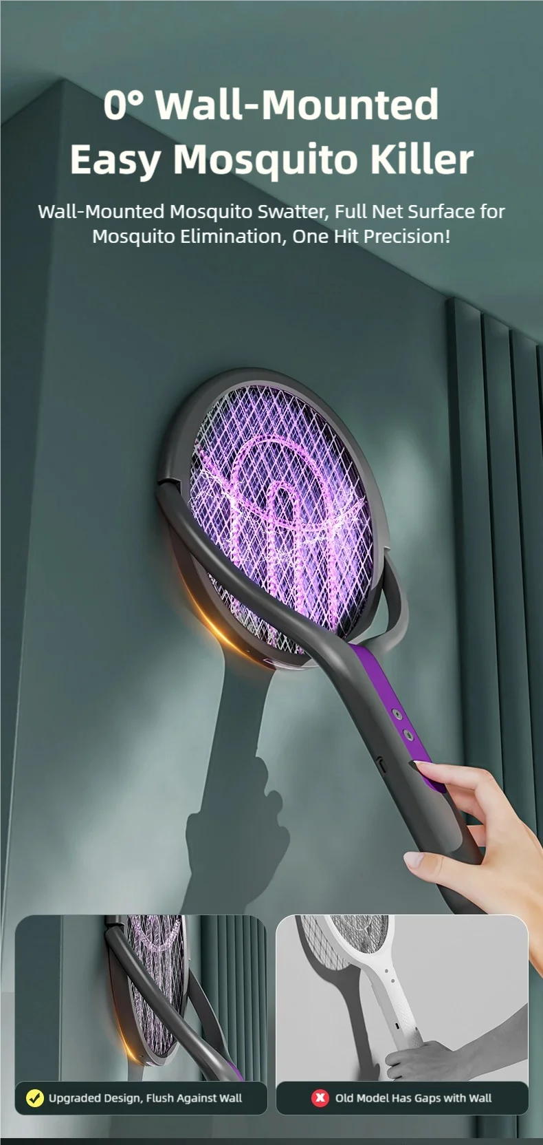 TINSOL Telescopic Rotating Head Electric Mosquito Swatter Rechargeable Electric Mosquito Swatter, Indoor/Outdoor Mosquito Killer