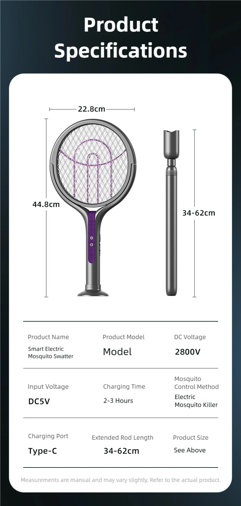 TINSOL Telescopic Rotating Head Electric Mosquito Swatter Rechargeable Electric Mosquito Swatter, Indoor/Outdoor Mosquito Killer