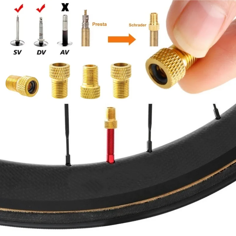 Bicycle Presta To Schrader Adapter Bike Tire Valve Adapter Copper Golden Bicycle Pump Tire Valve Connectors F/V To A/V Converter