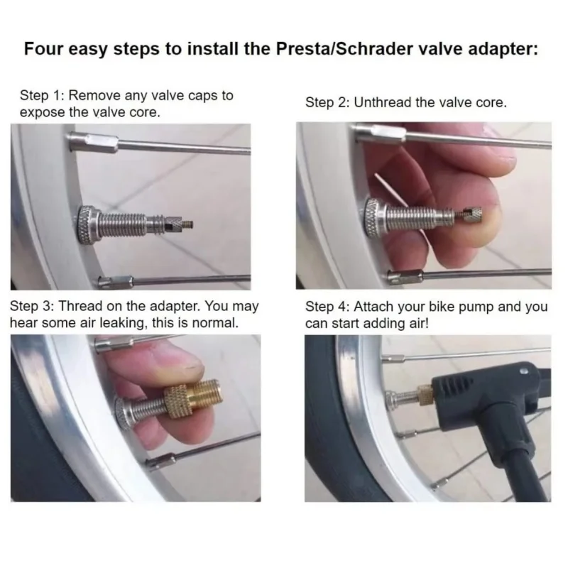 Bicycle Presta To Schrader Adapter Bike Tire Valve Adapter Copper Golden Bicycle Pump Tire Valve Connectors F/V To A/V Converter