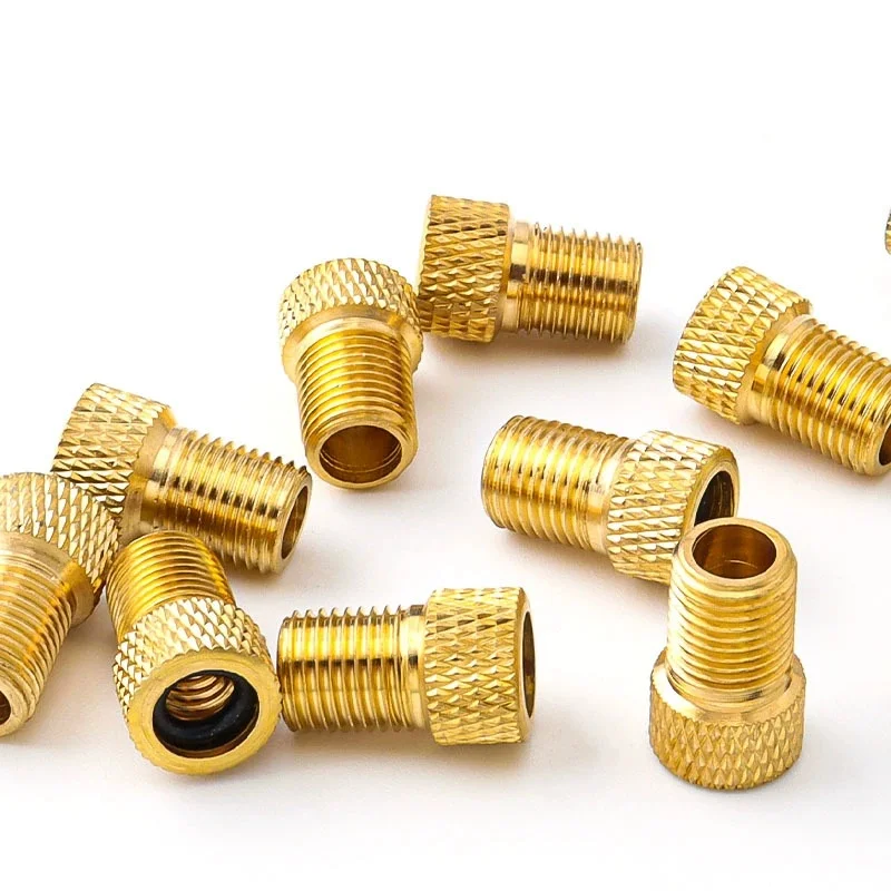 Bicycle Presta To Schrader Adapter Bike Tire Valve Adapter Copper Golden Bicycle Pump Tire Valve Connectors F/V To A/V Converter