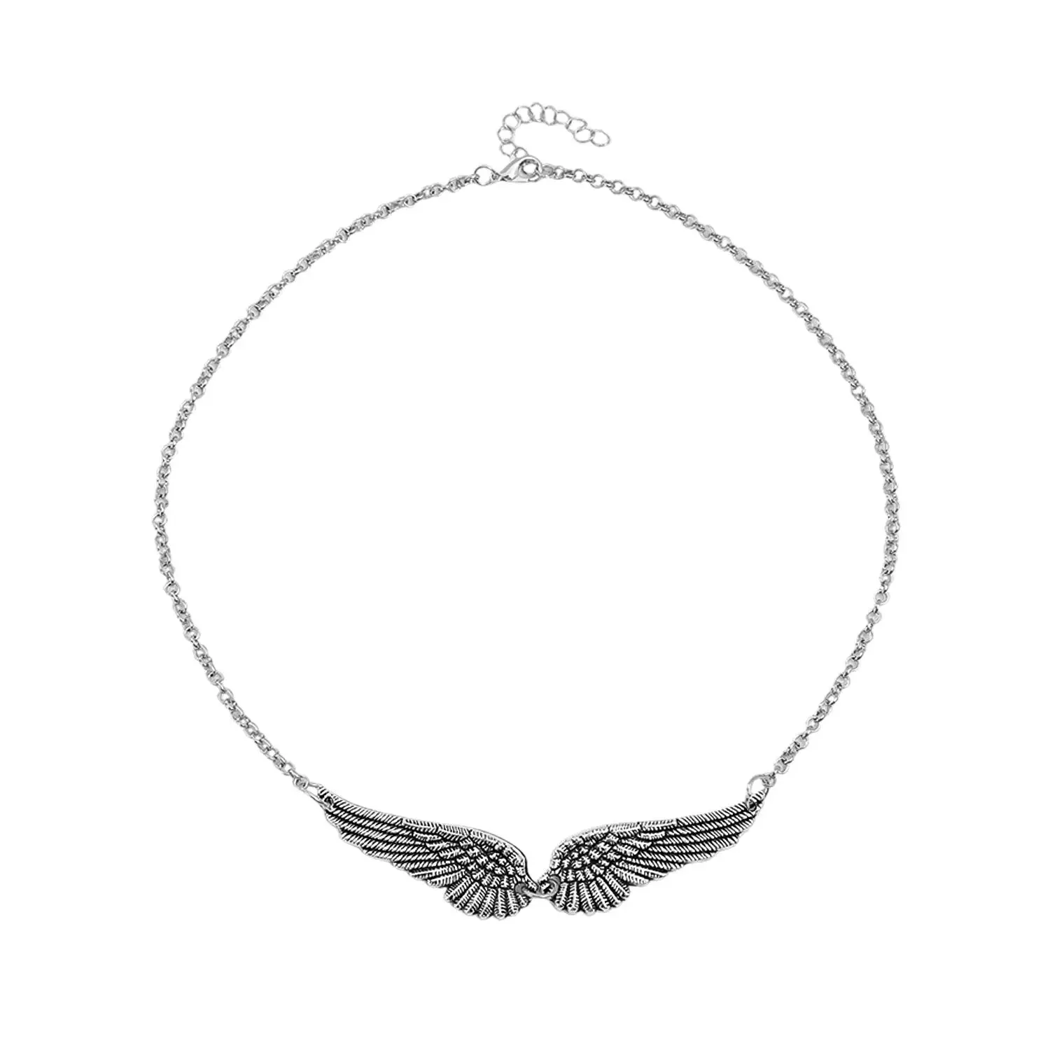 Y2K Angel Wing Feather Choker Necklace Silver Statement Angel Wing Pendant Chain Jewelry for Women Wedding Party Tribal Gifts