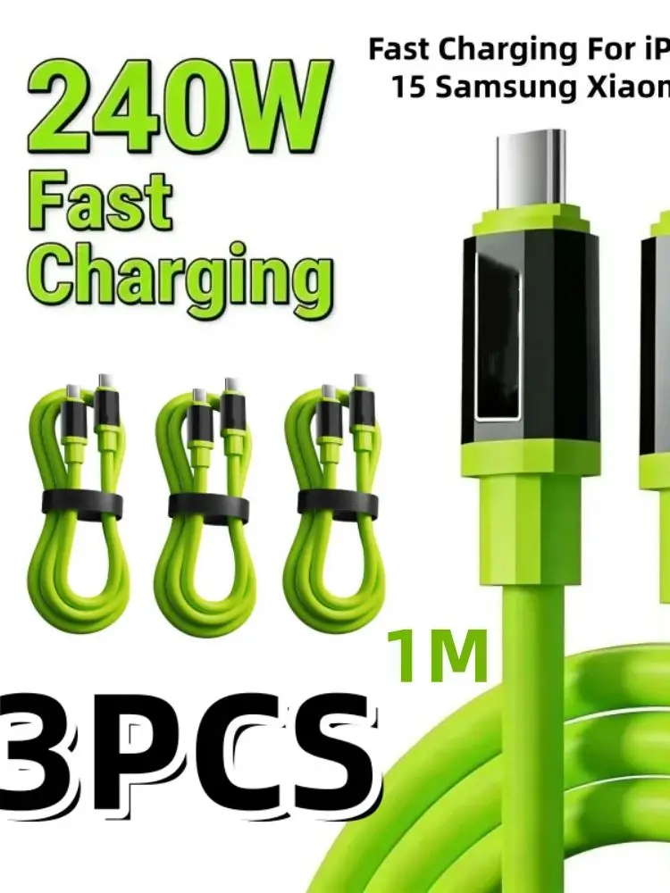 3/1PCS 240W Type C To Type C Super Fast Charging Cable Universal High Power Charger USB Cord 6A USB C Cable for iPhone Samsung