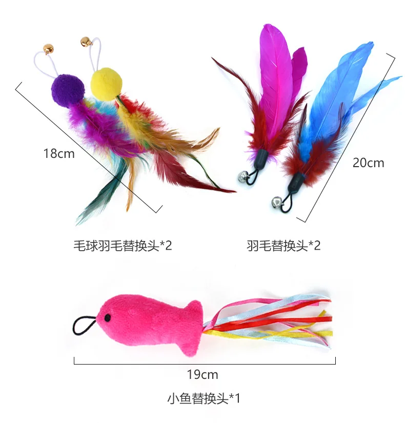 9 Pack Colorful Feather Replacement Head Funny Cat Stick Tassel Feather Fishing Rod Cat Toy Set Cat Toys Interactive