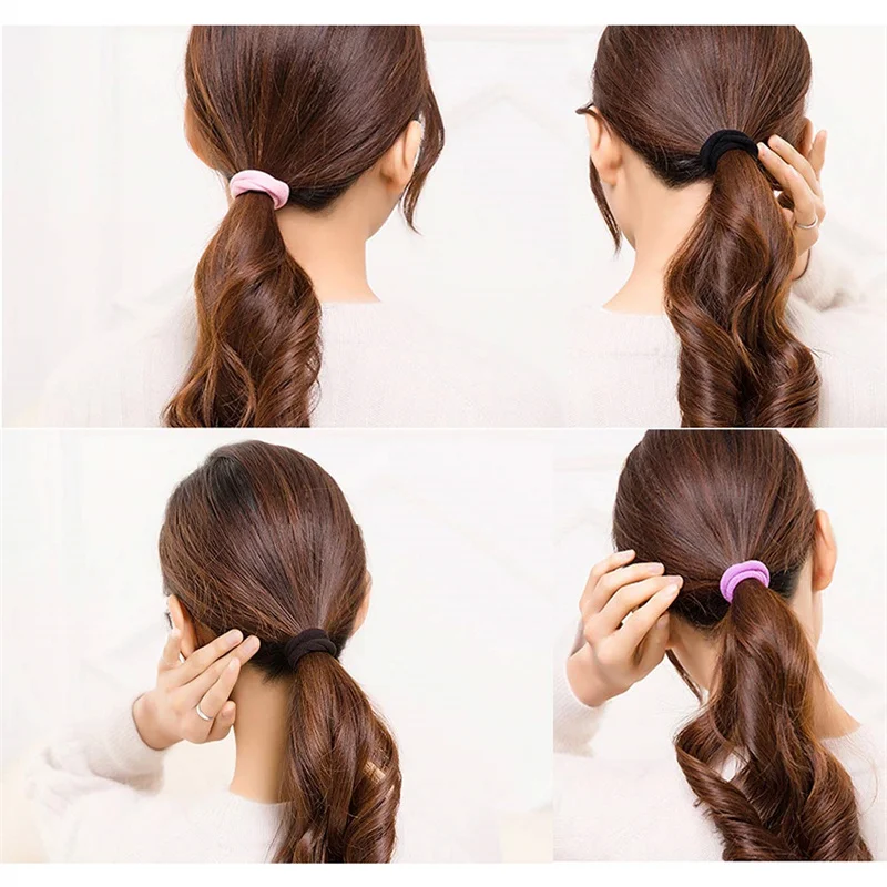50pcs Black Elastic Hair Band Leagues Ties Colets Scrunchies Springs Gum Accessory For Girl Women No Damage Pigtails Holder Set