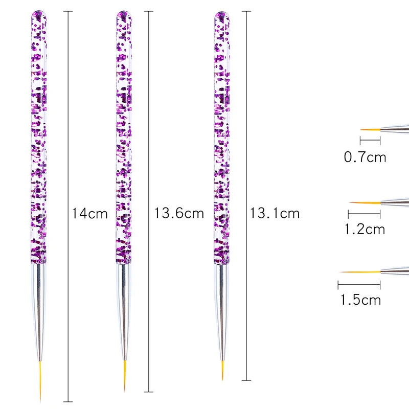 3pcs/Set Acrylic French Stripe Nail Art Line Painting Pen 3D Tips Manicure slim Line Drawing Pen UV Gel Brushes Painting Tools