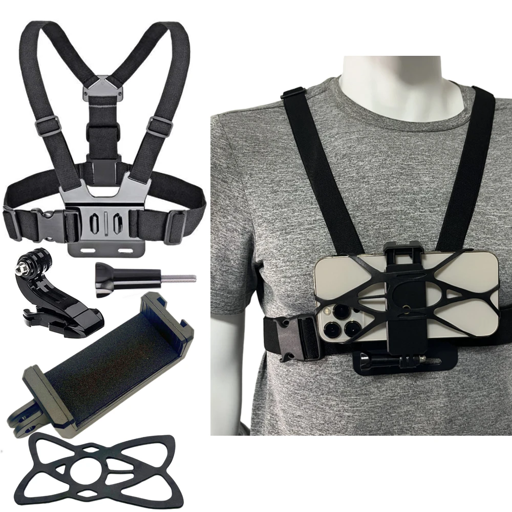 Phone Chest Mount Strap Belt Harness For 360 Mobile Cell Phone Clip Holder For iPhone 13 Xiaomi Samsung Gopro Hero 10 9 8 7