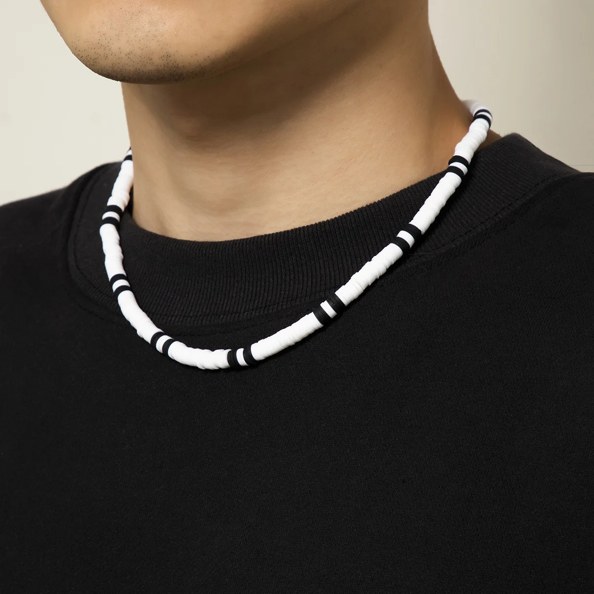 Collar Hombre Bohemia White Black Soft Polymer Beads Necklace Men Collier Homme Male Necklace for Men Women Collana Uomo
