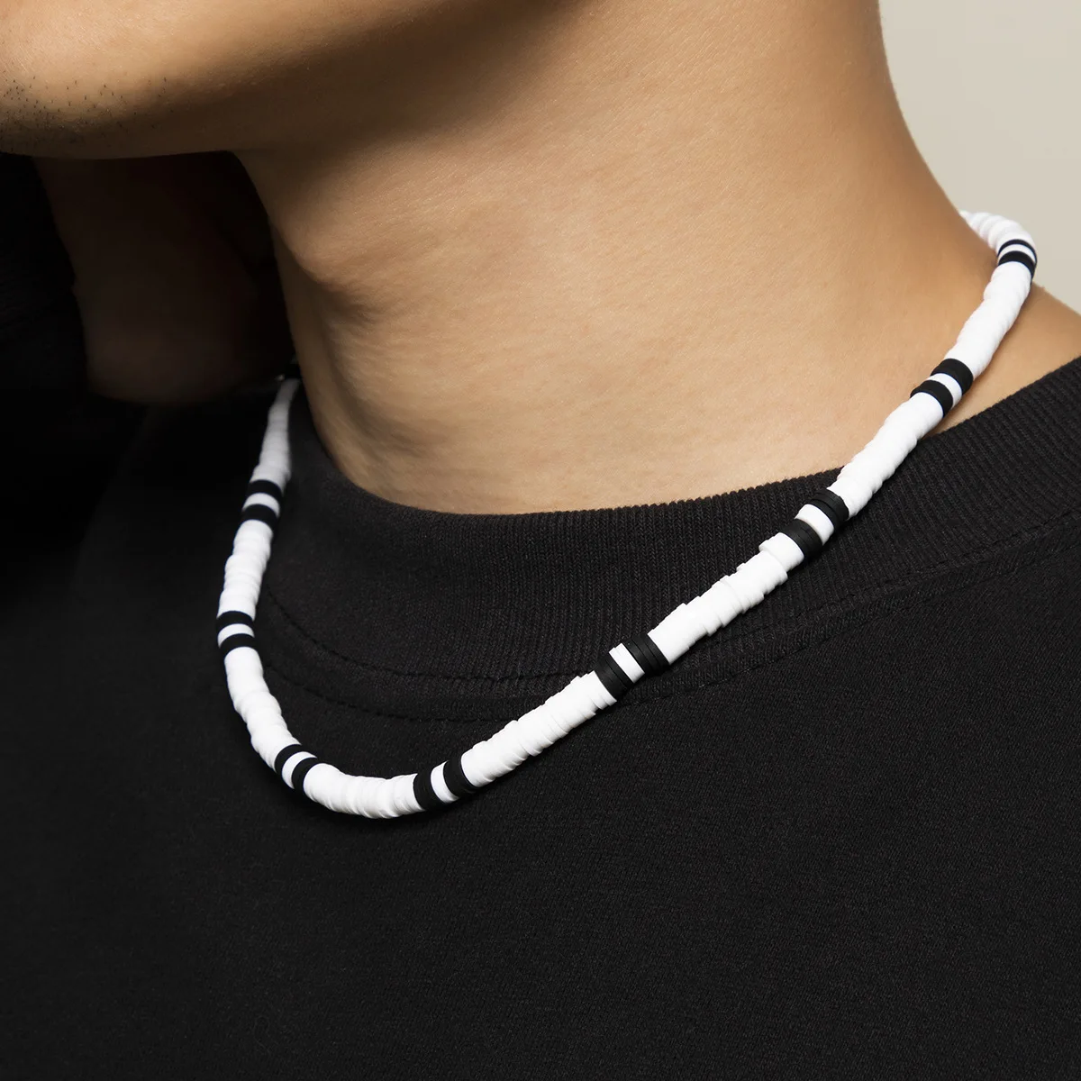 Collar Hombre Bohemia White Black Soft Polymer Beads Necklace Men Collier Homme Male Necklace for Men Women Collana Uomo